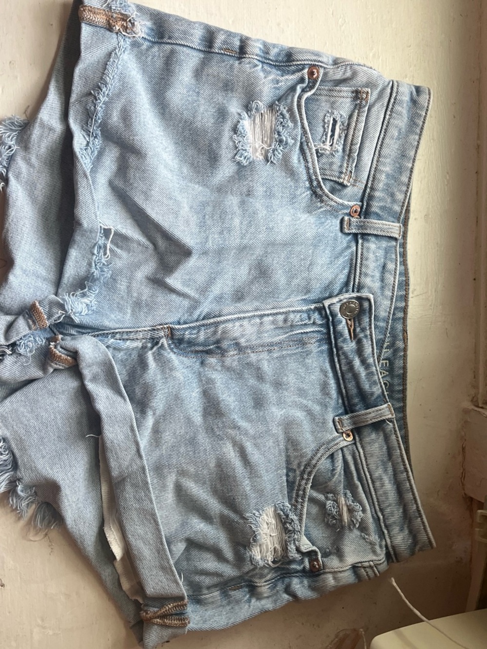 American Eagle Outfitters Light Blue Distressed Denim Shorts
